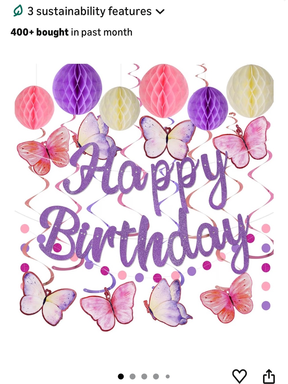 Purple Butterfly 'Happy Birthday' Party Hanging Decoration